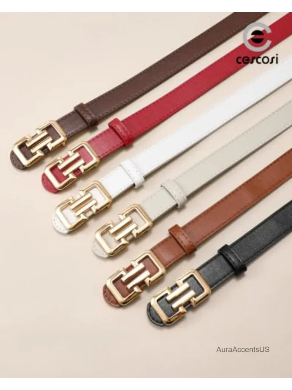 3 Pack Women Faux Leather Belts with Gold H Clip Buckle